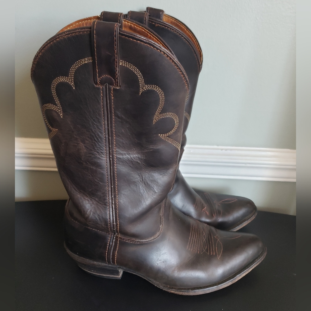 HH Brown Western Cowboy Leather Pointed Toe Heeled Boot Size 10.5